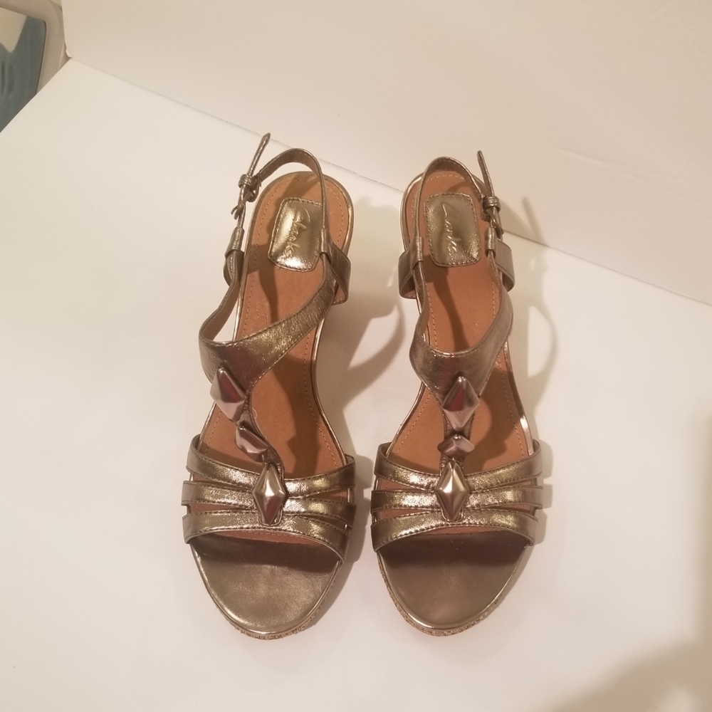 Clarks gold wedges  size 10m